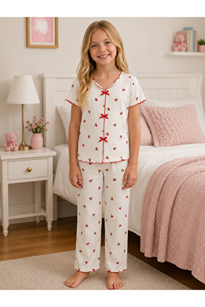 SANTRALBEBE Girl's Soft Textured Patterned Pajama Set