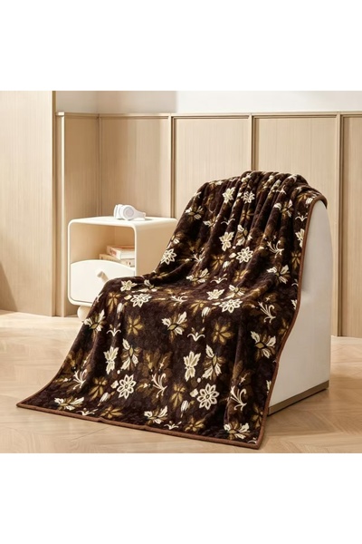 Bleco Brown 160*220cm sofa throw - luxurious floral bed blanket/covers, comfo...