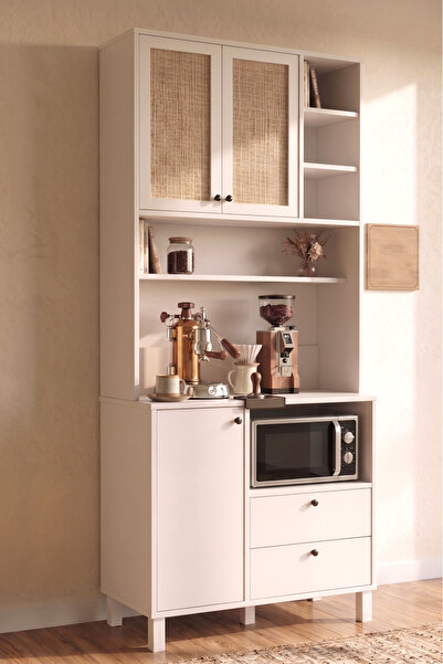 Yurudesign Royce Ahşap Jüt Kapaklı Kahve Köşesi Airfry Kiler Dolabı Çok Amaçl...