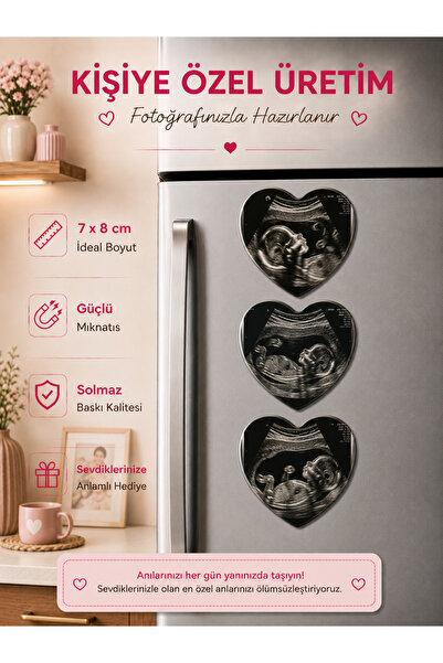 Liya Gift Collection 3'lü Kalp Fotoğraf Magneti Hamilelik Anıları Kişiselleşt...