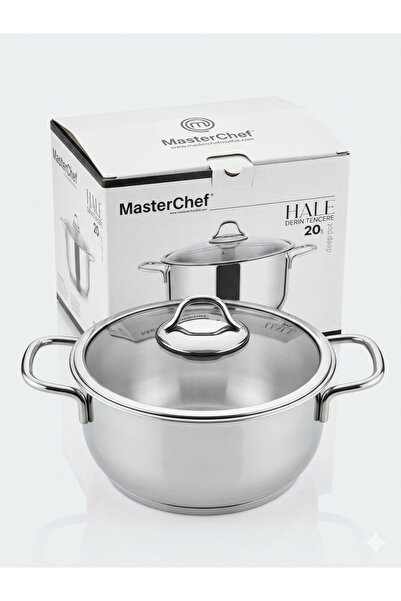 OEM Masterchef 20 cm Paslanmaz Çelik Derin Tencere - Cam Kapaklı Orta Boy Çor...