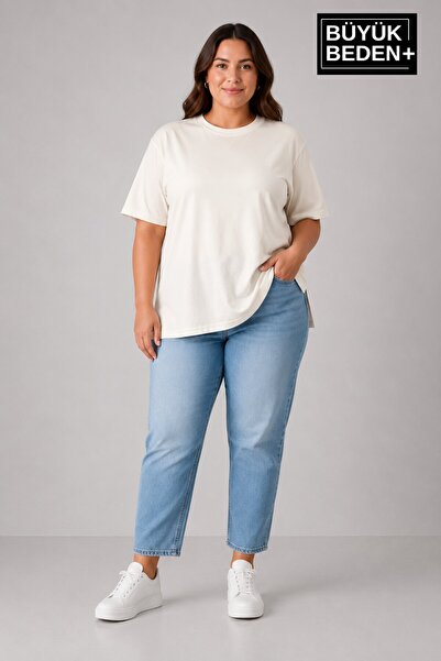 Süperlife Plus Size Women's Crew Neck Slit Detailed 3Xl-6Xl Tunic T-Shirt Spr...