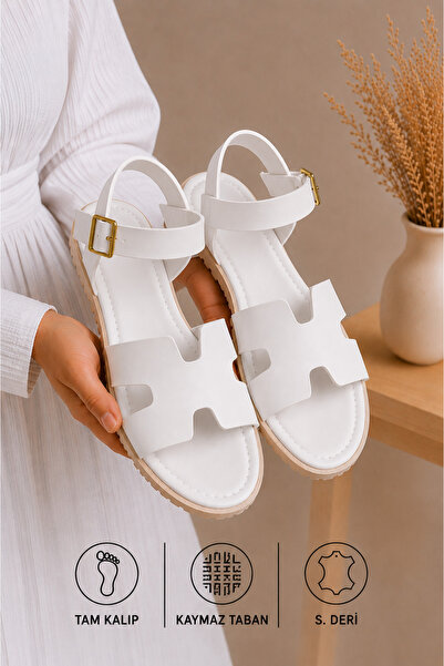 star shoes White leather women's buckle sandals - everyday sandals