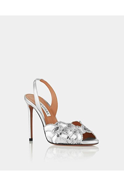 NEW Aquazzura Women's White Ce Soir Silver Sandals In Nappa Leather