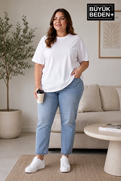 Süperlife Plus Size Women's Crew Neck Slit Detailed 3Xl-6Xl Tunic T-Shirt Spr...