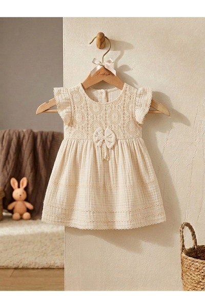 Minicik Baby %100 Organik Pamuklu Müslin Kumaş Kız Bebek Elbise 9-12-18-24 ay