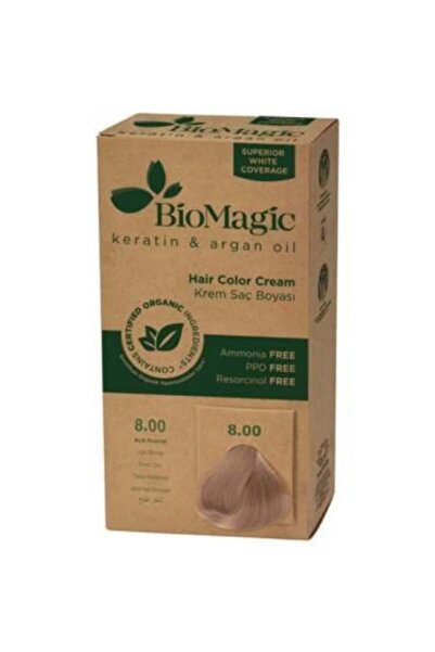 BIOMAGIC صبغة شعر بيوماجيك كيراتين وزيت الأرجان – درجة 8.00 اشقر فاتح