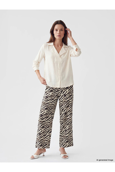 LC Waikiki Brown Elastic Waist Zebra Patterned Women's Trousers