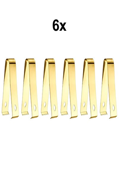 Chavin 6 Pieces Steel 16.2 cm Gold Ice and Candy Tongs Mt128Sr-6