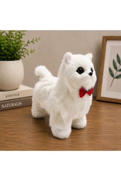 hediyeconcepti Sound and Motion Walking Plush Cat Toy Cute Plush Cat with Red...