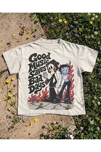 Grafftee Clothing Good Music Save Bad Day Printed Unisex Oversize T-Shirt