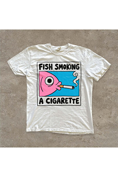 Grafftee Clothing Μπλουζάκι Unisex Oversize με στάμπα Ψάρι που καπνίζει τσιγάρο