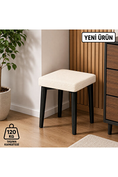 EDMONDA EV AKSESUAR KARE TEKLİ PUF TABURE BENCH MAKYAJ SANDALYESİ SİYAH AYAK