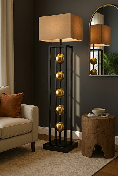 VENÜS NOVA VENÜS GACRUX | MODERN SİYAH&GOLD METAL LAMBADER | VİZON KUMAŞ BAŞL...