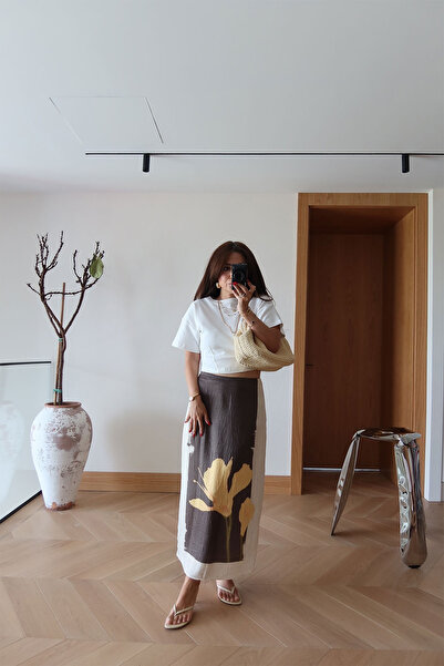 Özge Özgenç Patterned Skirt with Slit on the Back