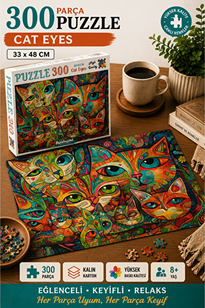 kidssan games Puzzleland Cat Eyes Renkli Kediler 300 Parça Puzzle 33x48 cm