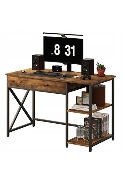Muvu Birou de calculator în stil industrial-loft, maro rustic, cu sertar și r...