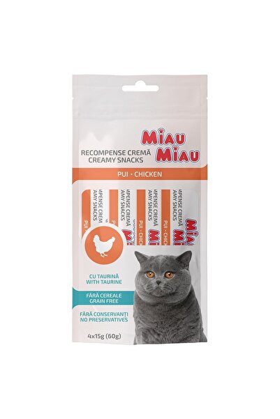 MIAU MIAU Recompense Cremoase Pisica Adult, Creamy Snacks, Pui, 4x15g
