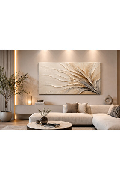 EvimeTablo Modern Soyut Bej Kanvas Tablo – Minimal Dokulu Premium Duvar Dekor...