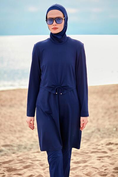 Marina Swimwear Lycra Navy Blue Full Covered Hijab Swimsuit - 4-Piece Set M2462