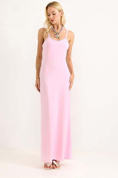 Raneel Kazançlı Alışveriş Rope Strap Backless Long Dress Pink
