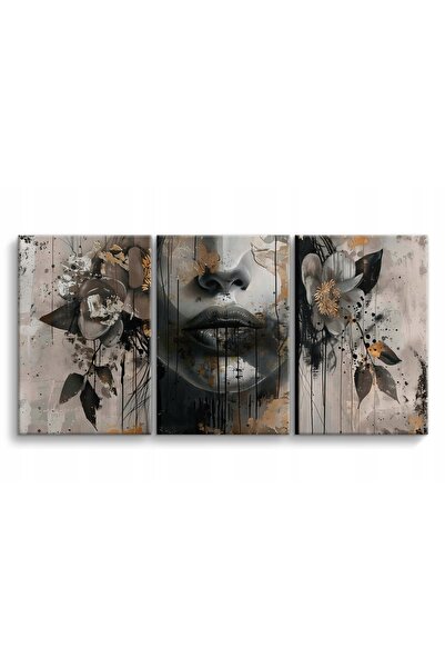 Naklejkomania Set picturi, 3 tablouri triptic pentru perete gri auriu loft 90...