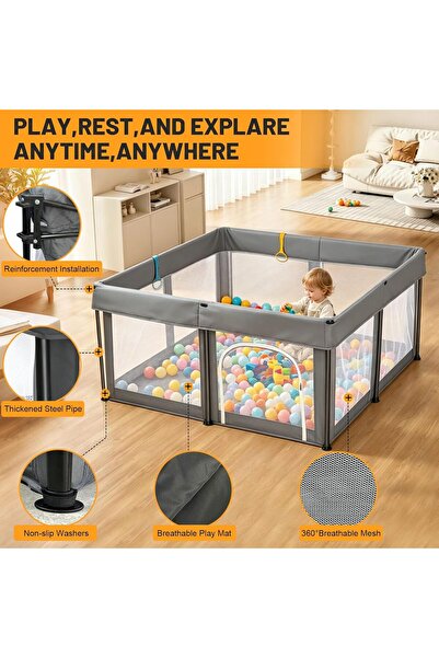SKY TOUCH SKY-TOUCH Foldable Baby Playpen 125x125x65cm, Sturdy Anti-Fall Baby...
