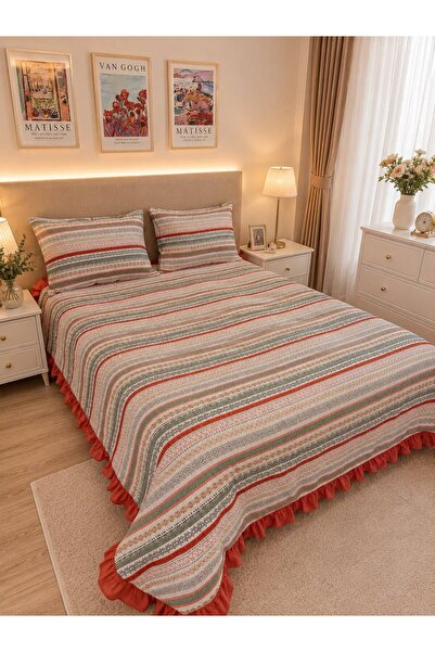 BlueMaison Sonia Battal Boy Fırfırlı %100 Pamuk Pike Seti Yastık Kılıflı