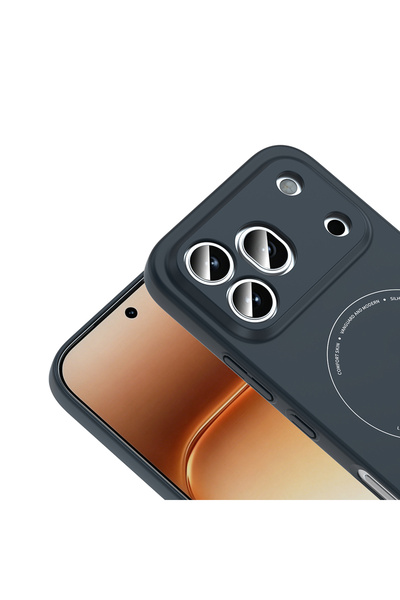 Techaks Honor 600 Pro 5G Kılıf M-Safe Şarj Özellikli Kamera Korumalı TCHS Elio Sert PC Kapak - Lacivert