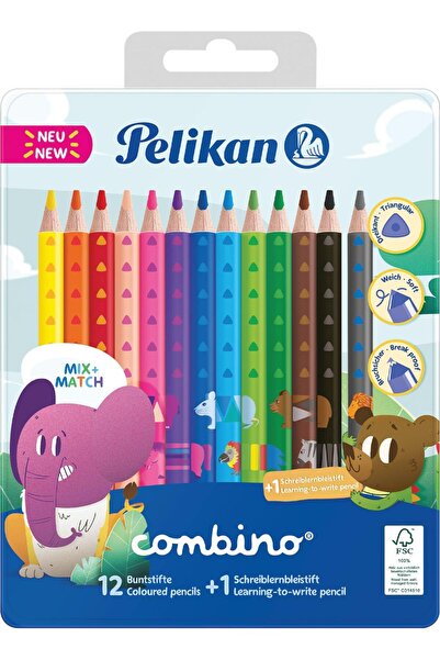Pelikan Cretă Pelican Triunghiulară Jumbo Pelican Combinată 12 Culori + 1