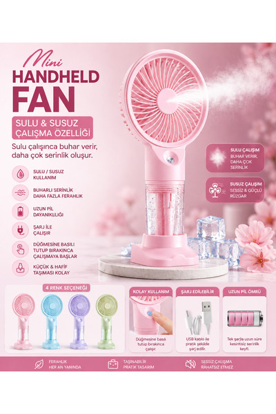 Handheld Pr Su Püskürtmeli Buharlı Mini Fan Taşınabilir El Masa Vantilatör
