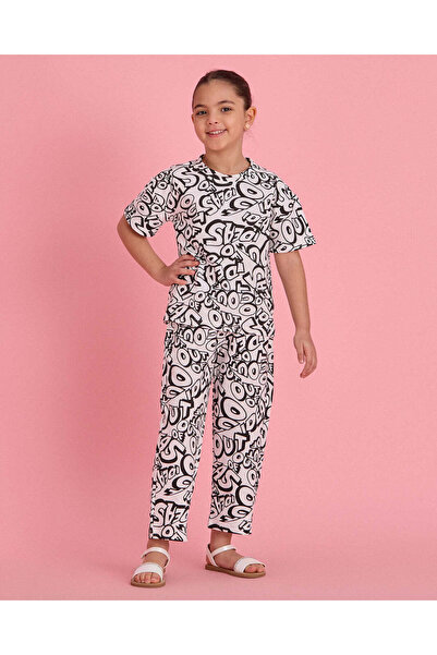 REDTAG Girls Black And White Print 2 Piece Set