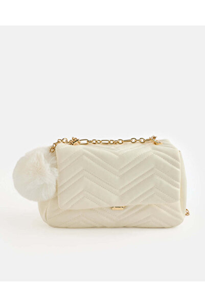 REDTAG Women Ivory Quilted Crossbody Bag