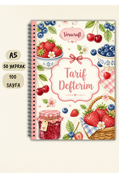 VORACRAFT Yaz Meyvesi Temalı Yemek Tarif Defteri, 50 Yaprak /100 Sayfa, A5 / ...