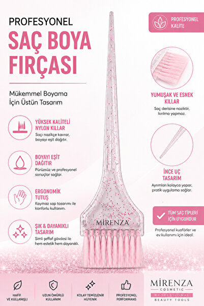 mirenza cosmetic Şeffaf Simli Saç Boya Fırçası - Kuaför Tipi Şeffaf Saplı Ren...