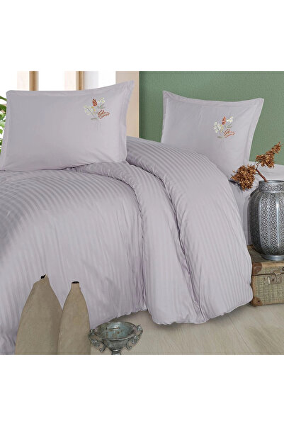 Clasy Panna Gray Double 100% Cotton Striped Duvet Cover Set