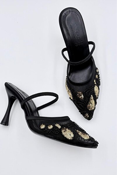 DefHeel'e Sequin Detailed Elastic Thin Heeled Shoes Stiletto