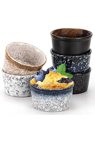 The Bros Ceramic Ramekin Set of 6 Mini Porcelain Bowls 4oz/120ml of Zen Style,