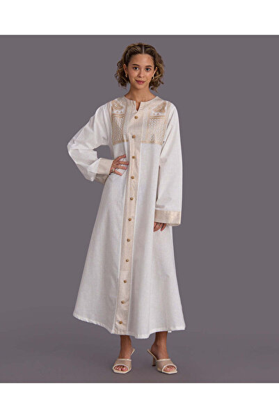 REDTAG Senior Girls White with Gold Embellishments Maxi Dress