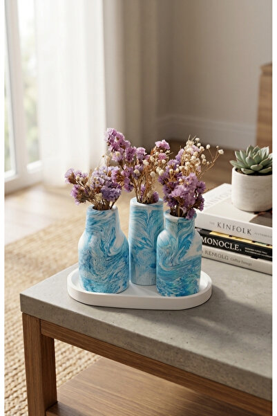 DUYGU SÖĞÜT TASARIM Atelier Bloom El Yapımı Mermer Desenli 3'lü Beton Vazo Ve...