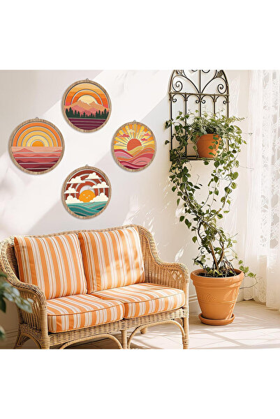 X LOT 4 Pcs Wooden Bohemian Wall Art Decor Self-Adhesive No Drill Round Boho ...