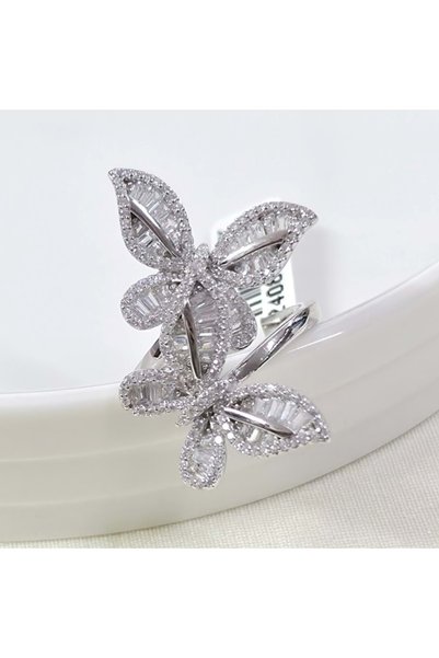 Güler Yüzlü Silver İTHAL 16 MM BÜYÜK ÇİFT KELEBEK GÜMÜŞ YÜZÜK - 20