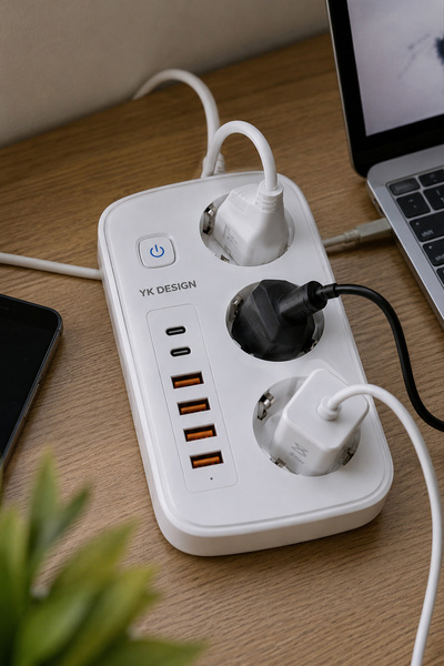 EXENAR 3'lü Priz 2 metre Kablolu - 4 USB - 2 Type-C Grup Priz Çoklayıcı Çocuk...