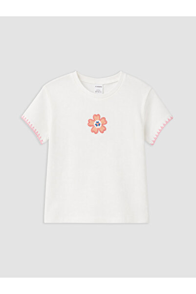 LC Waikiki Lcw Kids White Crew Neck Embroidered Girls' T-Shirt