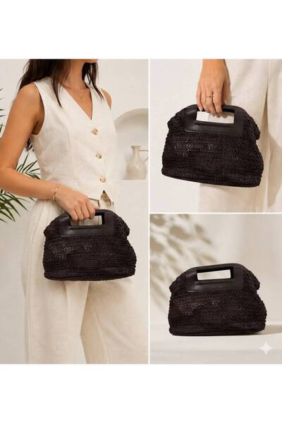 NOVALANE BAG El örgüsü görünümlü hasır modern el & omuz çantası