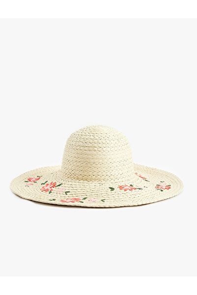 Koton Women's Floral Embroidered Straw Hat