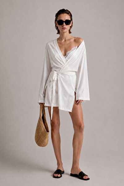 LOOSH Kadın Ekru Kuşaklı Soft Kimono