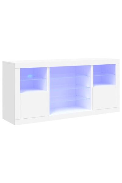 vidaxl Comodă cu lumini LED, albă, 142,5 x 37 x 67 cm