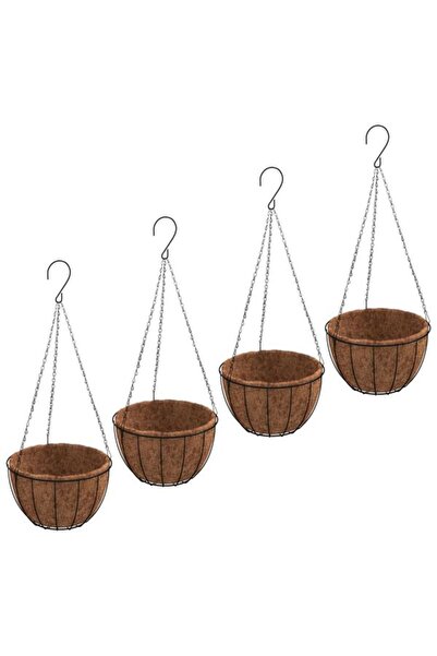 vidaxl Ghivece suspendate cu inserție de cocos, 4 bucăți, negre, Ø35 x 52 cm,...