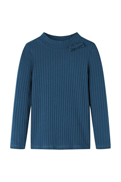 vidaxl Tricou tricotat reiat cu mânecă lungă pentru copii, albastru marin, 128